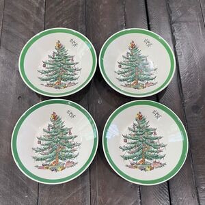 Spode Christmas Tree Fruit Bowls Set of 4 S3324-F Green Trim England Ceramic